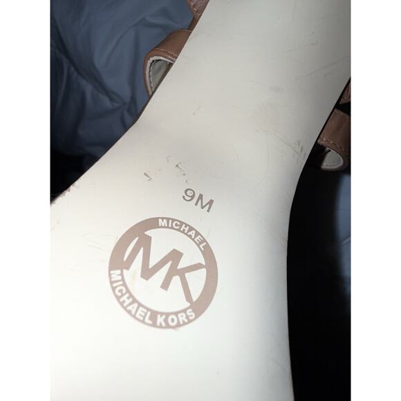 NEW Michael Kors Paola Chain Leather Platform Sandals Brown Gold Chain Size 9 - Picture 14 of 14